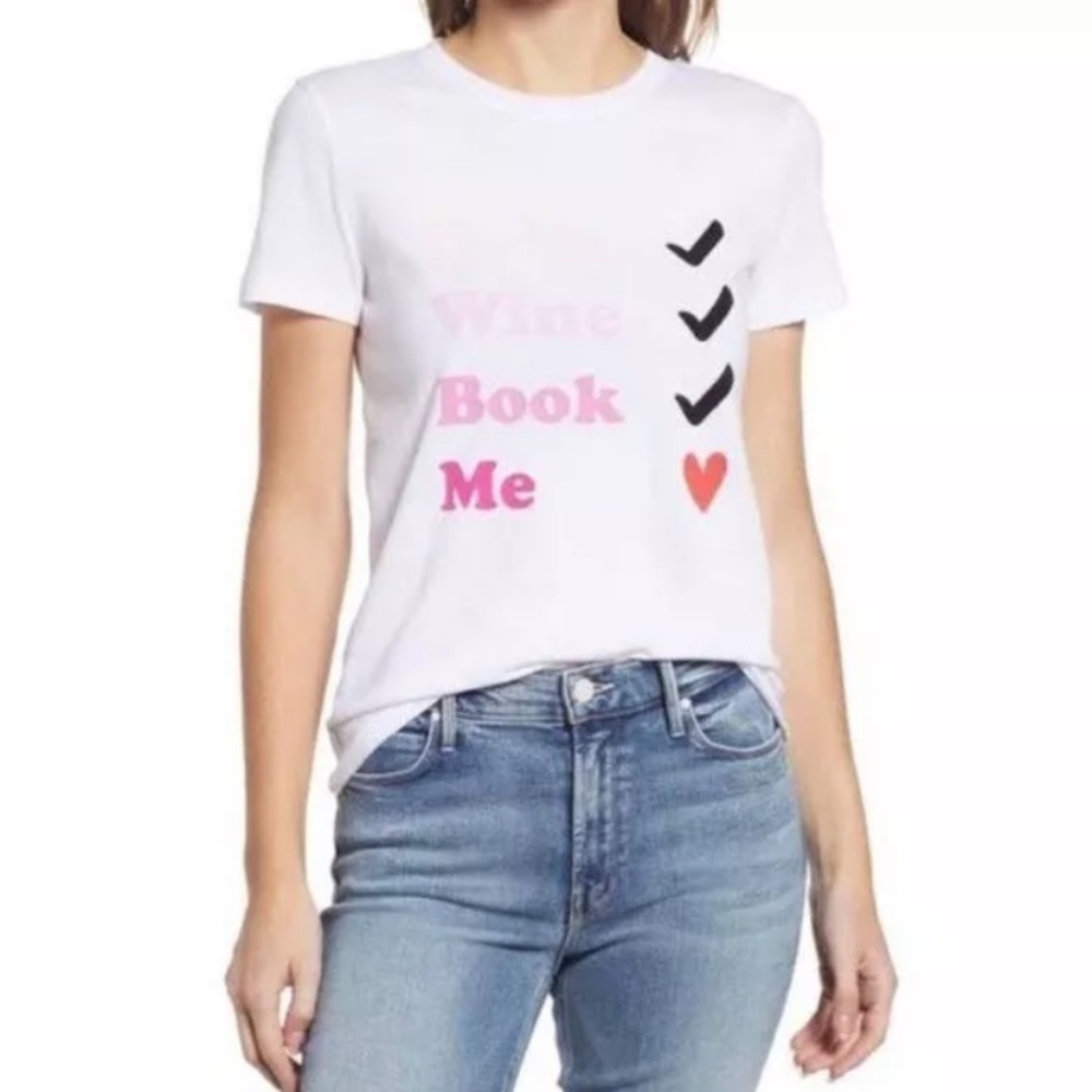 Halogen Women’s Bath Wine Book Me Graphic Short Sleeve Tee White Size Medium